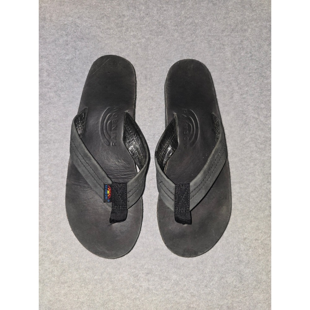 Rainbow Sandals Womens Double Layer Premier Leather Flip Flops Black Flat 10in